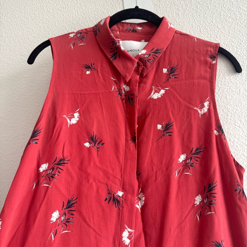 Amour Vert Ginger Waterlily Floral Open Back Dress Red 100% Silk Button Front - Picture 4 of 9